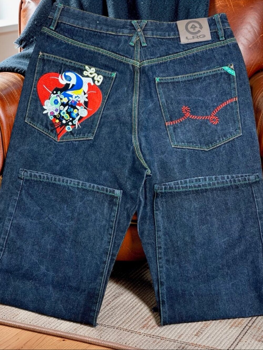 RARE!  Embroidered Love Heart RG Lifted Research Group Mens  Indigo Denim 36"x30 - Picture 2 of 16